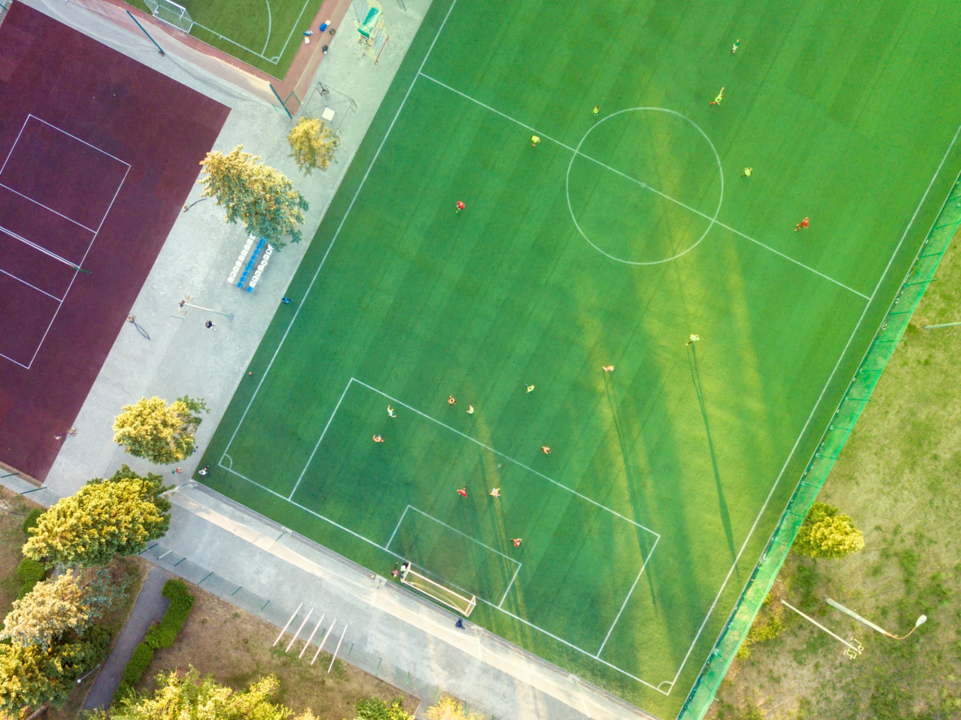 Aerial view of a football pitch and training ground